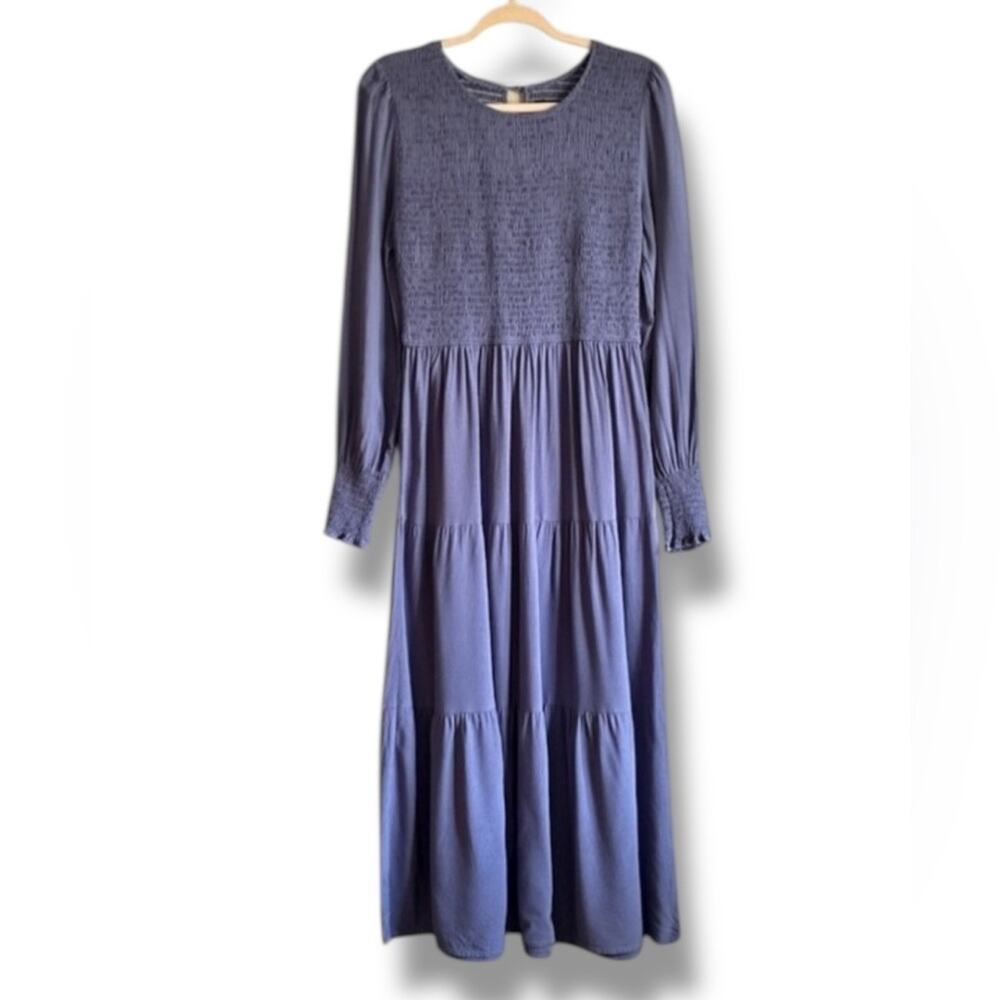 ZESICA long sleeve smocked tiered midi dress size Large - Picture 4 of 8